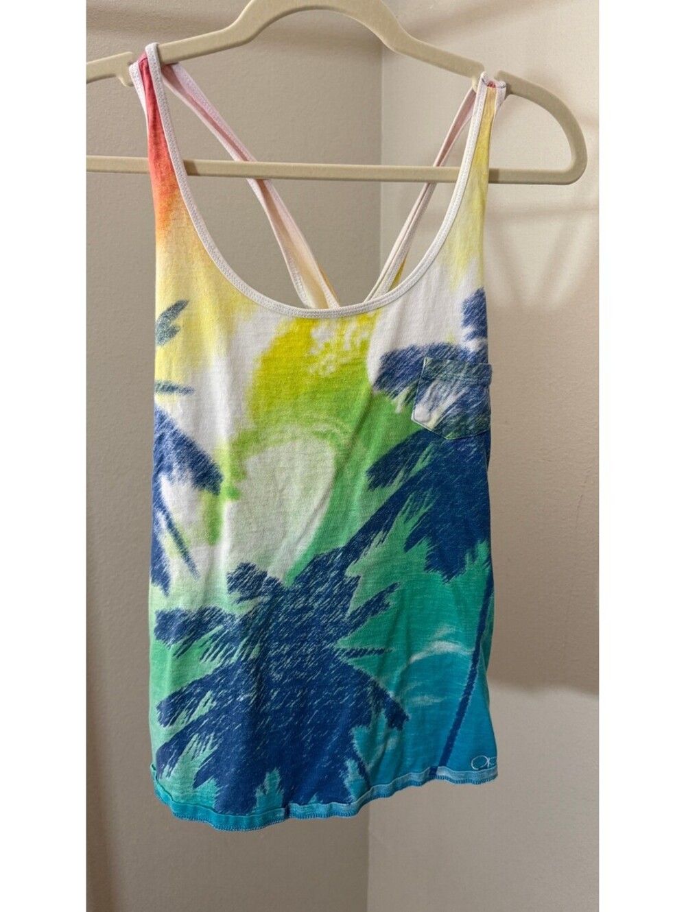 OP Girls' Size L (11-13) Cotton Tank Top with Tropical Palm Tree Print